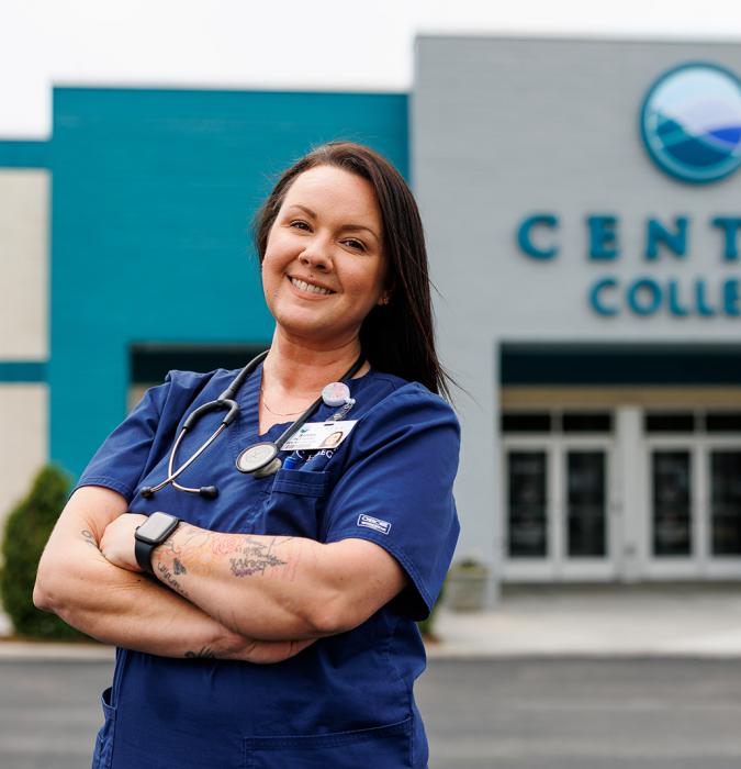 Centra College Student standing in front of Centra College