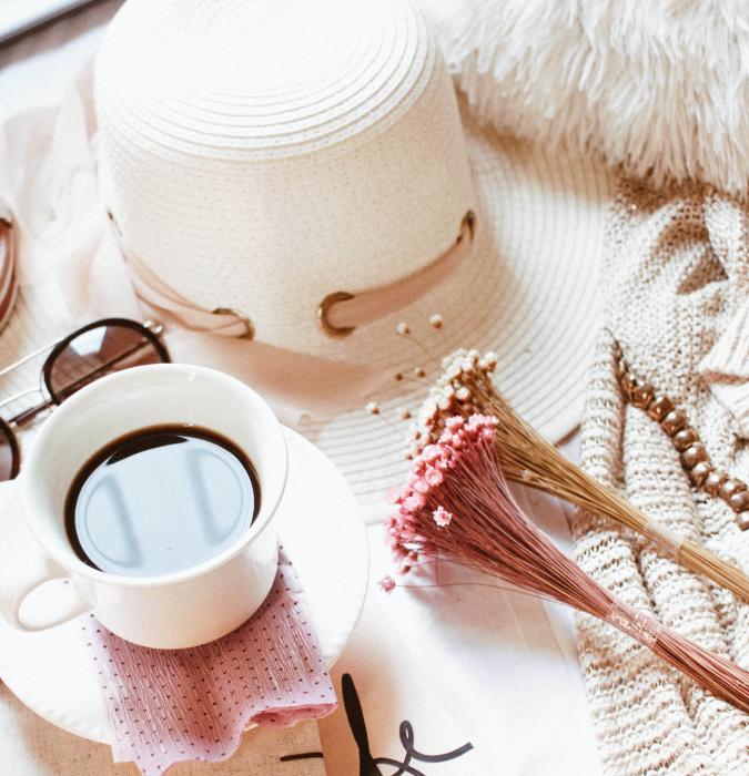 Boutique items on a white backdrop.