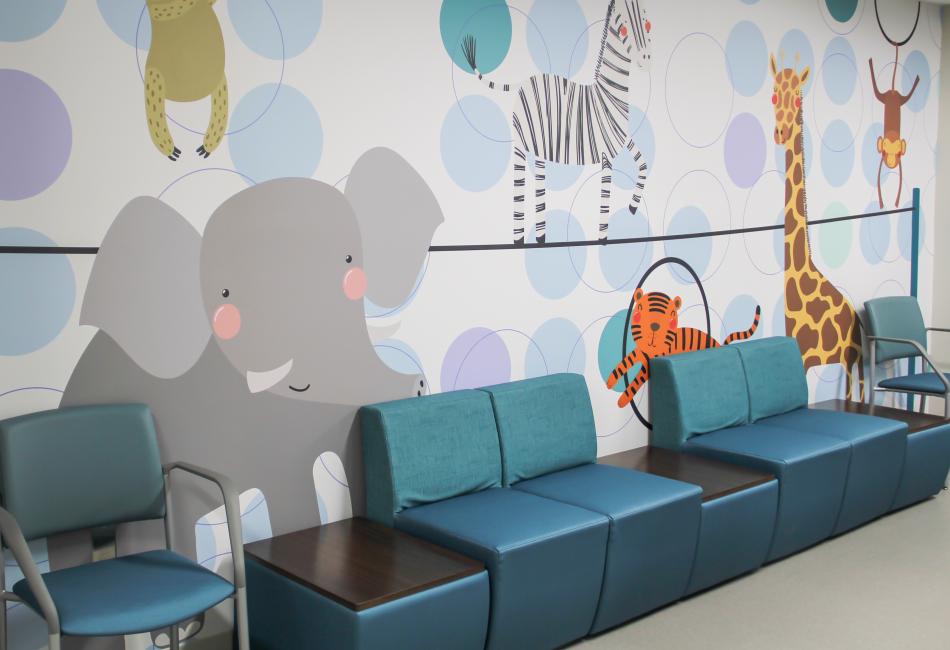 Pediatric Speciality waiting room with baby animal wall art